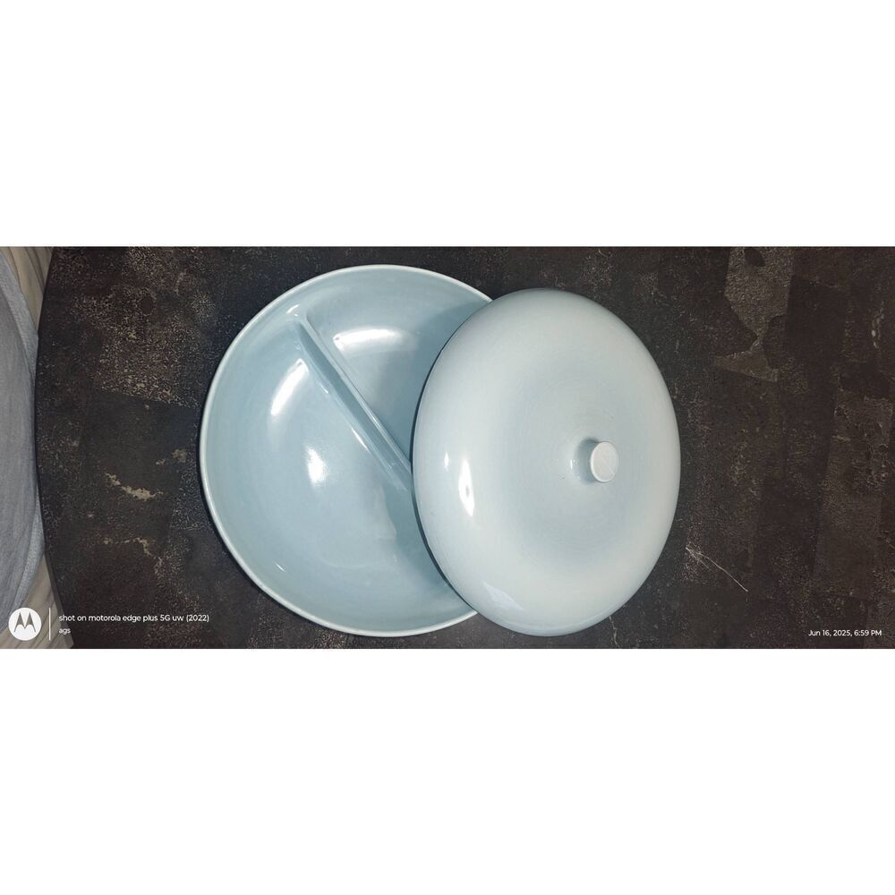 Russel Wright Iroquois China Divided Blue Serving Dish w lid Mid-century modern